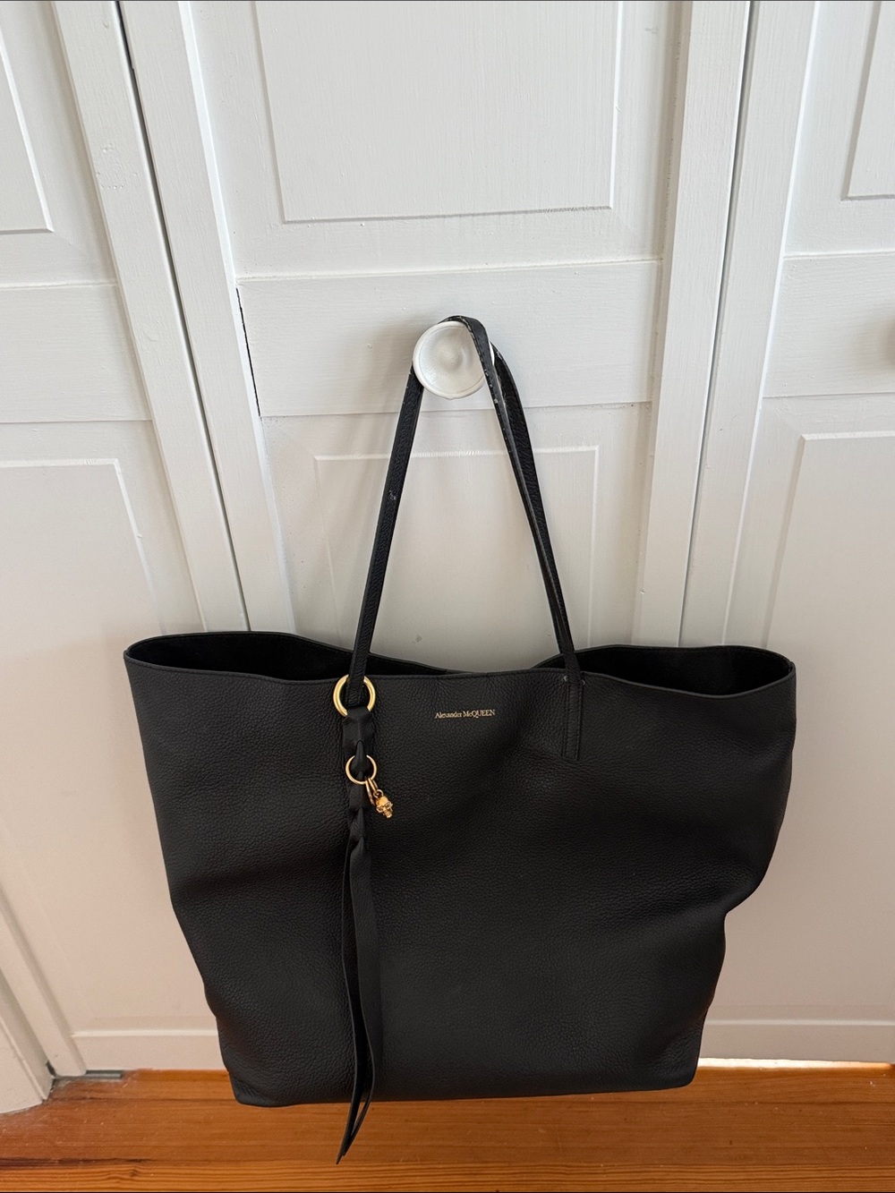 Alexander McQueen Black Leather Tote Bag with Gold Charm